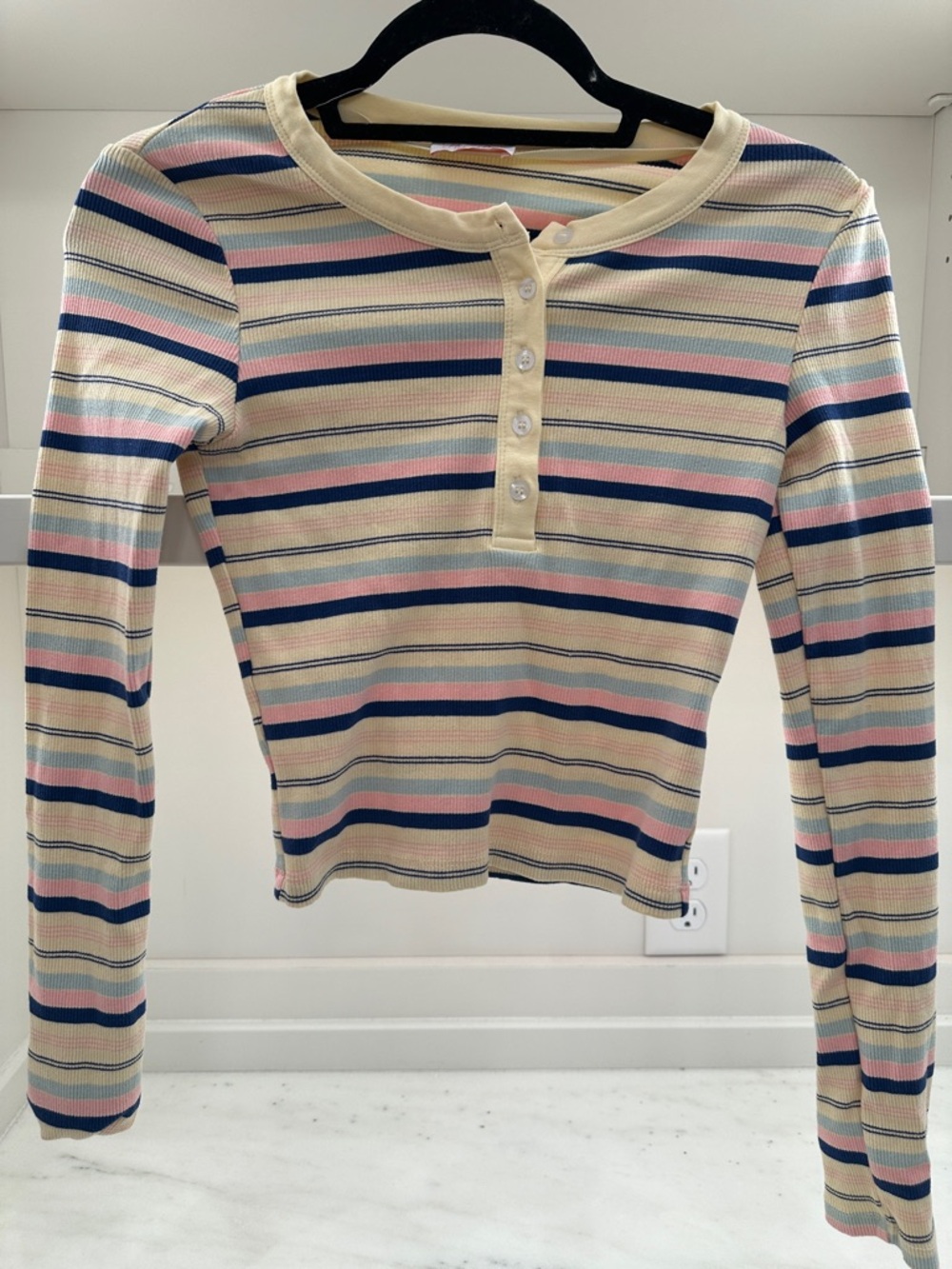 Pink Lily small multicolored striped crop top.  Like new